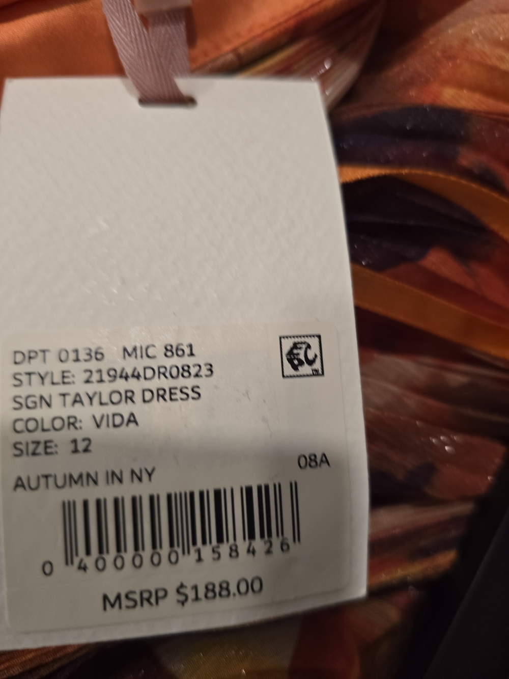 Alex Marie Vibrant Orange Satin Dress Lining with Multicolor Accents - Picture 4 of 5